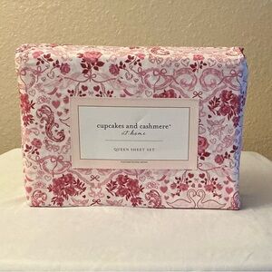 Cupcakes and Cashmere Queen Sheet Set - Romantic Pink Roses and Swans Print